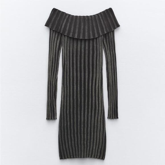 ZARA BLOGGER FAVORITE OFF-THE-SHOULDER ACID WASH KNIT DRESS - Picture 8 of 10